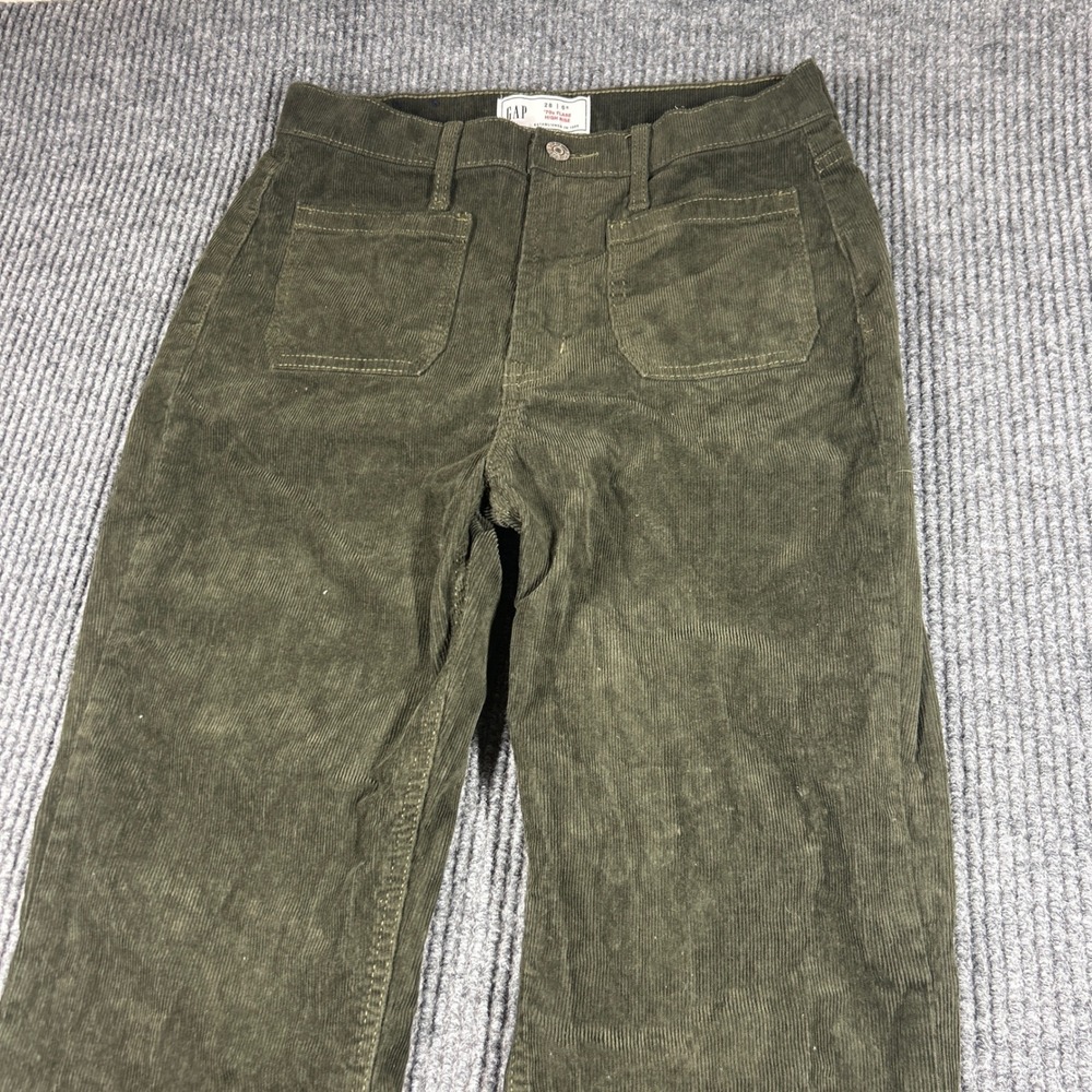 Gap Pants Womens 28 70s Flare High Rise Corduroy Green 6R Olive Green Retro Boho